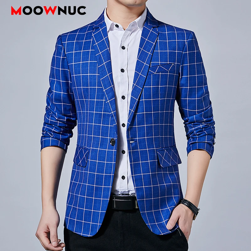 

Spring 2020 Blazers Jacket Suit Men's Clothes Fashion Classic style Casual Slim Fit Plaid Hombre Coat MOOWNUC Groom's Clothes