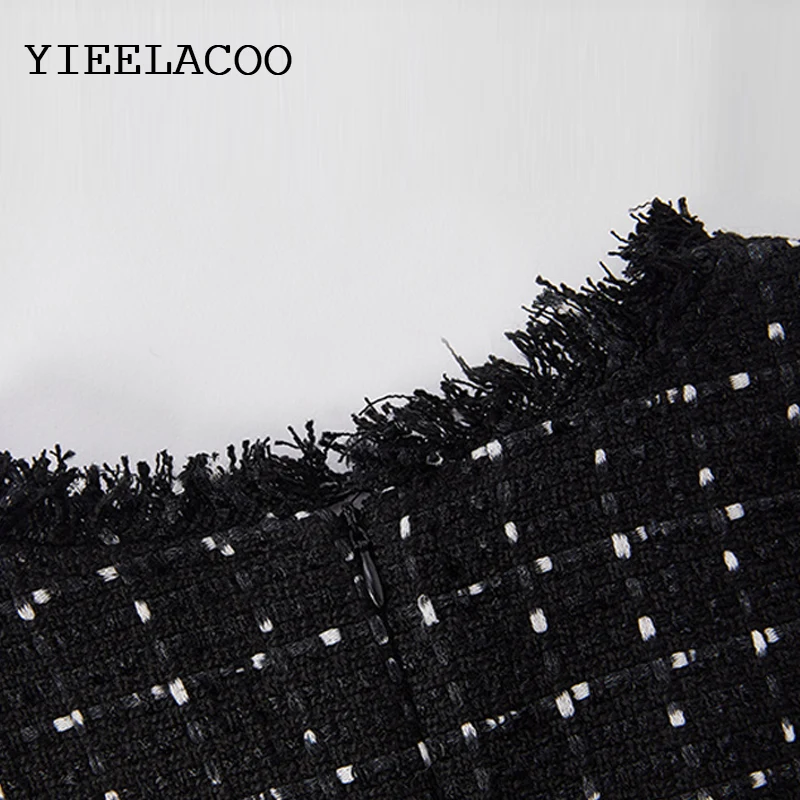 Женское твидовое Деловое платье элегантное приталенное черного цвета для офиса