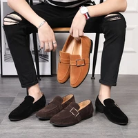 large size 47 48 new mens quality casual leather shoes luxury shoes sneakers belt buckle trendy shoes flock peas shoes