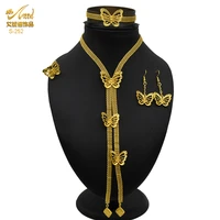 ethiopian bridal wedding jewelry set for women dubai gold butterfly pendant necklace and earrings long nigerian jewellery gift