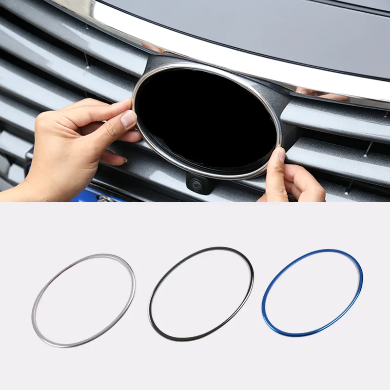 

Front Logo Ring Circle Frame Trim Cover Sticker black Stainless Steel brushed Car Styling Accessories For Toyota Camry 2018 2019