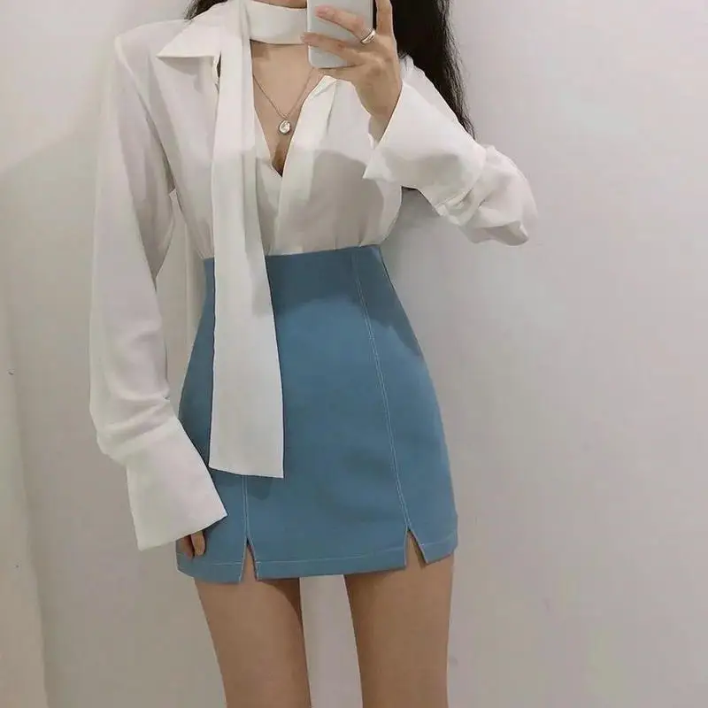 Mini Skirts Women Irregular Solid Stretchy Korean Style Trendy Chic High Waist Female Bottom Popular Spring Summer Autumn S-XL