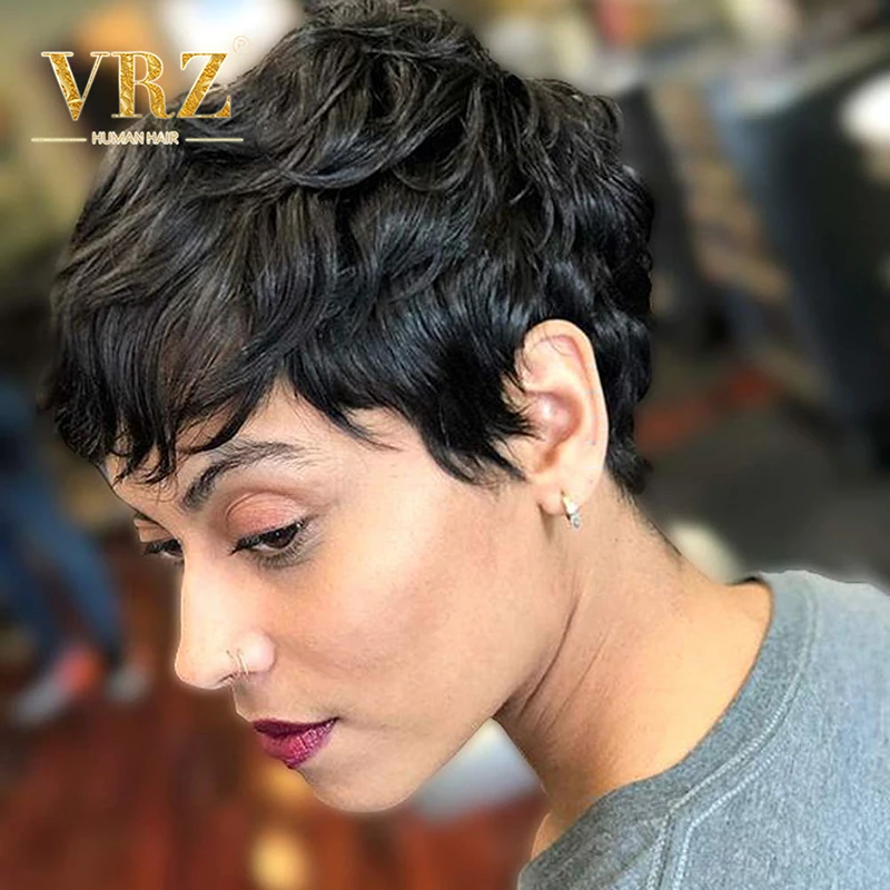 Парик с короткой стрижкой Pixie | Кудрявые человеческие волосы парики челкой