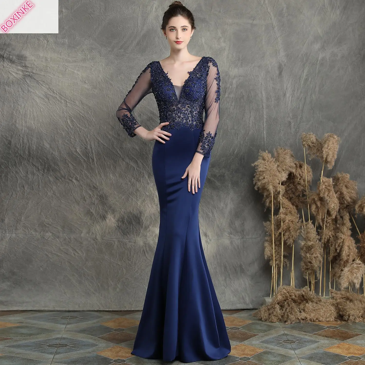 Женское длинное платье из хлопка и полиэстера элегантное ручной работы с хвостом