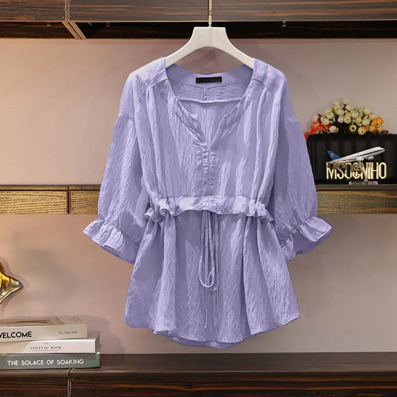 Блузка женская рубашка женский летний свободный топ с v-образным вырезом модная