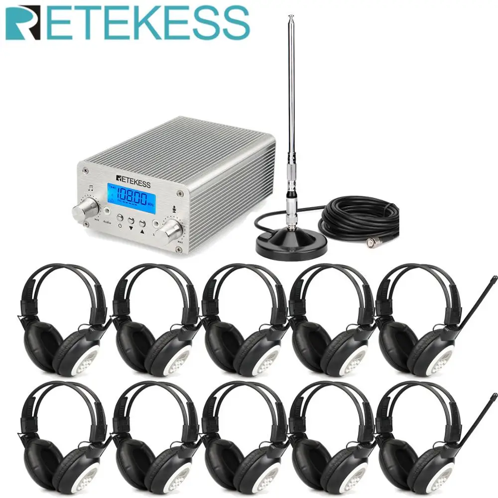 Беспроводная вещательная система Retekess TR502 15 Вт fm передатчик + 10 шт. наушники TR101
