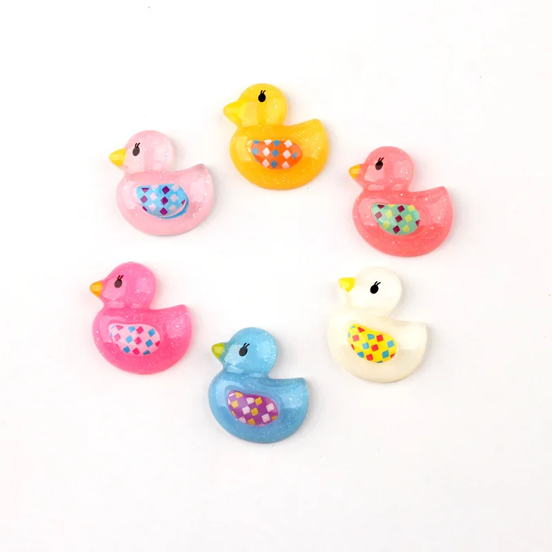 

100pcs Resin Cute Duck Charm Glitter Mixed Color Duck Flat Back Cabochon DIY Scrapbook Embellishment Jewelry Accessories