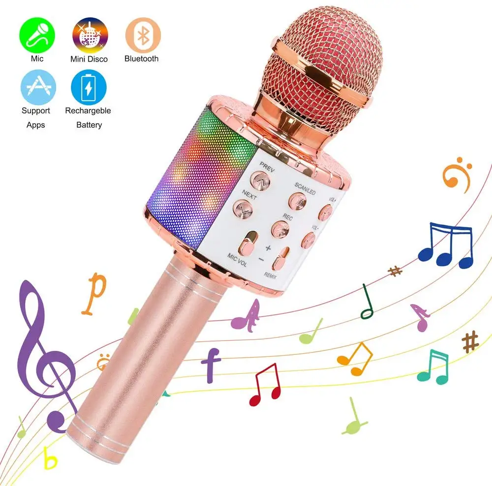 rose gold Беспроводной 4 в 1 Bluetooth караоке микрофон, портативный динамик машина, ручной домашний KTV плеер с функцией записи - Color: rose gold