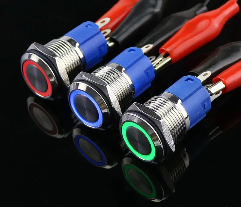 16 мм металлический кнопочный выключатель светодиодный 5V 12V 24V 110V 220V StainlessLess Сталь