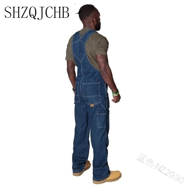 

JCHB Men Casual Loose Straight Straps Denim Jeans Rompers with Pocket Men Jumpsuit Long Pants