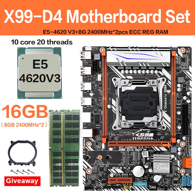 Verkauf JINGSHA X99 D4 Placa Basis Con Xeon E5 4620 V3 LGA2011-3 CPU 2 Stücke * 8GB = 16GB 2400MHz DDR4 ECC REG De Memoria M.2 SSD SATA3