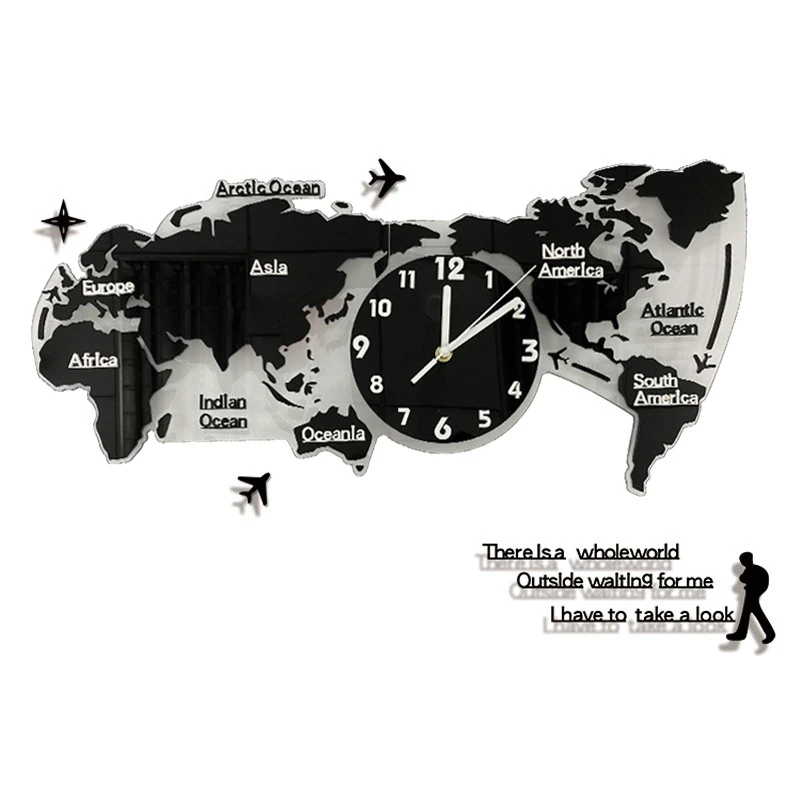 

80Cm Acrylic Wall Clock Creative World Map Wall Hanging Clock with World Map for Home Living Room