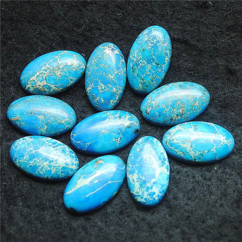 

5PCS New Blue Imperial Jasper Stone Cabochons Long Oval Shape Size 22X13MM DIY Beads Accessories Jewelry Findings Free Shippings