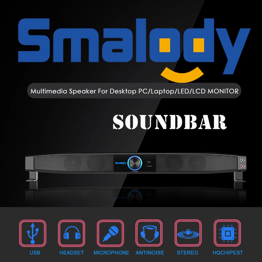 저렴한 Smalody Soundbar USB 전원 스피커 홈 시어터 5W 스테레오 서브 우퍼 (마이크 지원 라인 포함) TV 컴퓨터 용 음악 재생