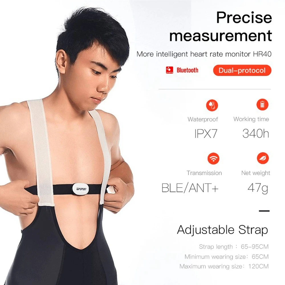 

HR40 Computer Heart Rate Monitor Chest Strap Bicycle Stopwatch ANT+ Blutooth Wireless Sensor Waterproof Equipment For Gym Sports