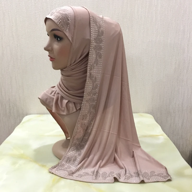 12 Цветов одна петля Щепка Стразы полиэстер Hijab шарф Мусульманский Исламский головной Обёрточная Бумага Обложка Одноцветный шарф