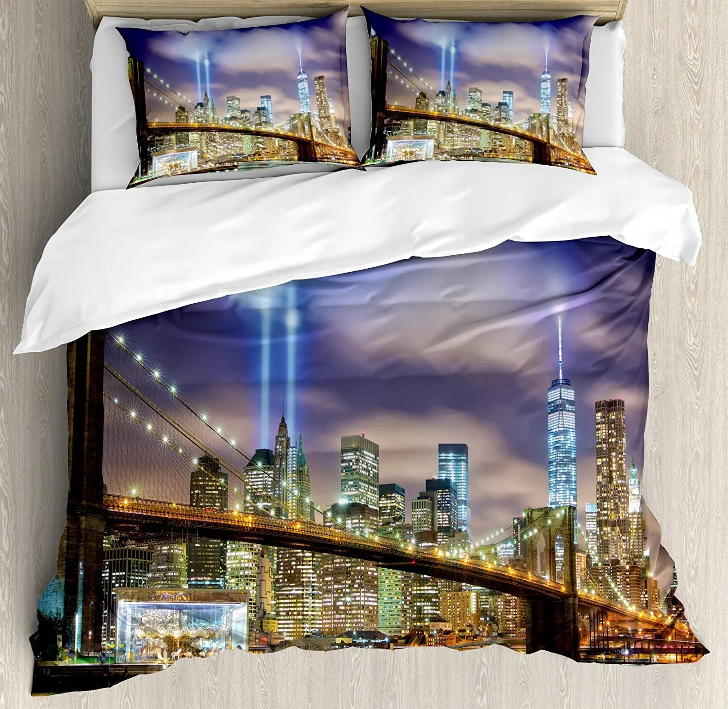 

Landscape Bedding Set Manhattan Skyline with Brooklyn Bridge and Towers in NYC United States America Duvet Cover Pillowcase