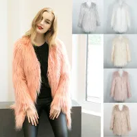 LANSHIFEI New Faux Fur Coat High Quality Fashion Slim Black Red Pink Faux Fur Jacket Fake Rabbit Fur Coat