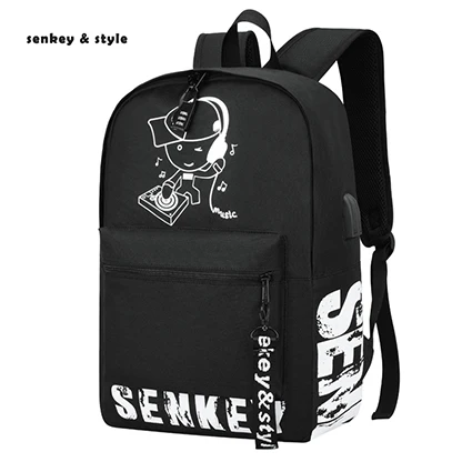 black Senkey& style студенческий рюкзак со светящимся рисунком на тему аниме USB зарядка для ноутбука рюкзак для подростка Противоугонная школьная сумка для мальчиков - Цвет: black