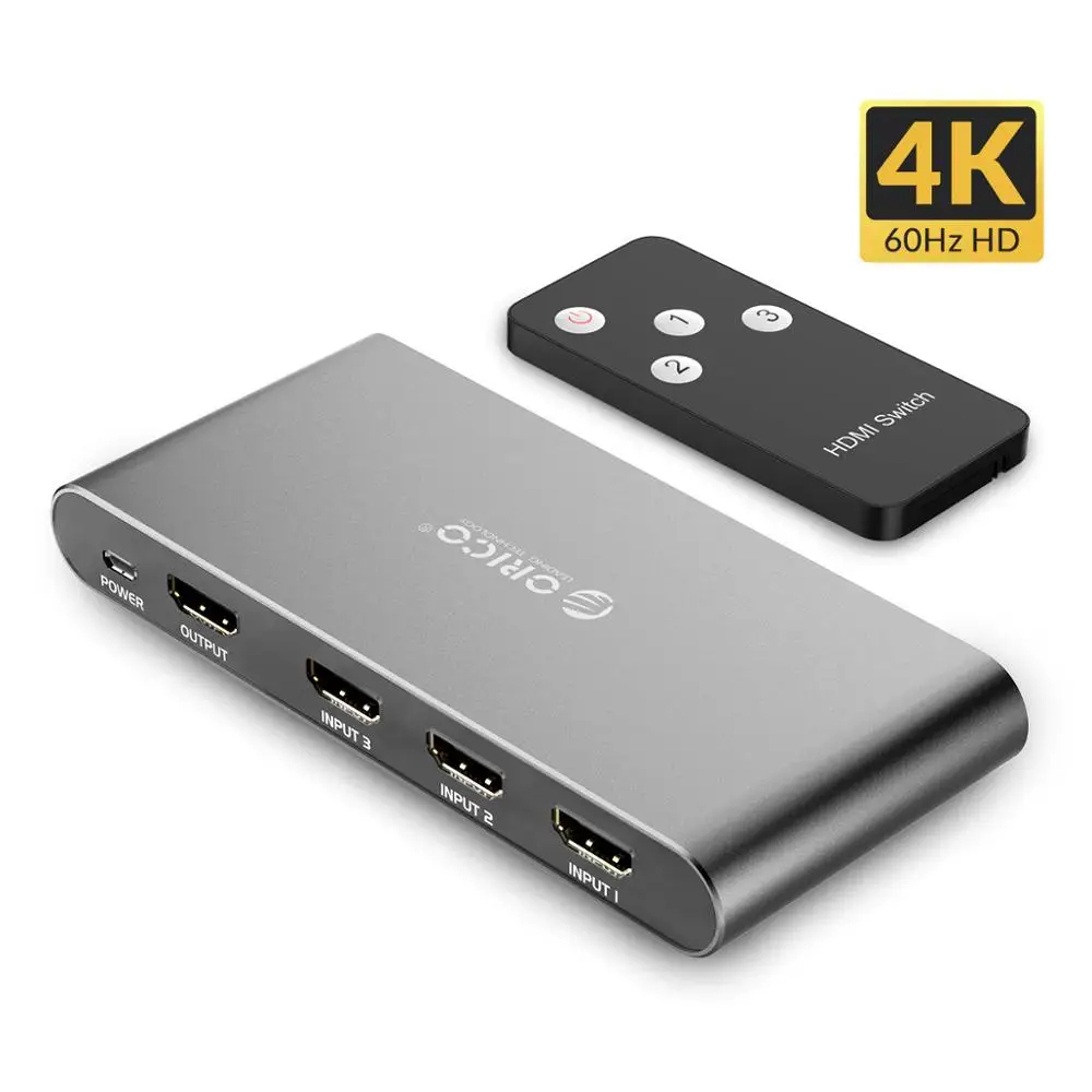 ORICO USB концентратор USB к алюминию 3 порта 4 к HDMI сплиттер инфракрасный дистанционное управление, разъем HDMI коммутатор для ПК ноутбук iOS Windows Linux PS3 - Цвет: Gray
