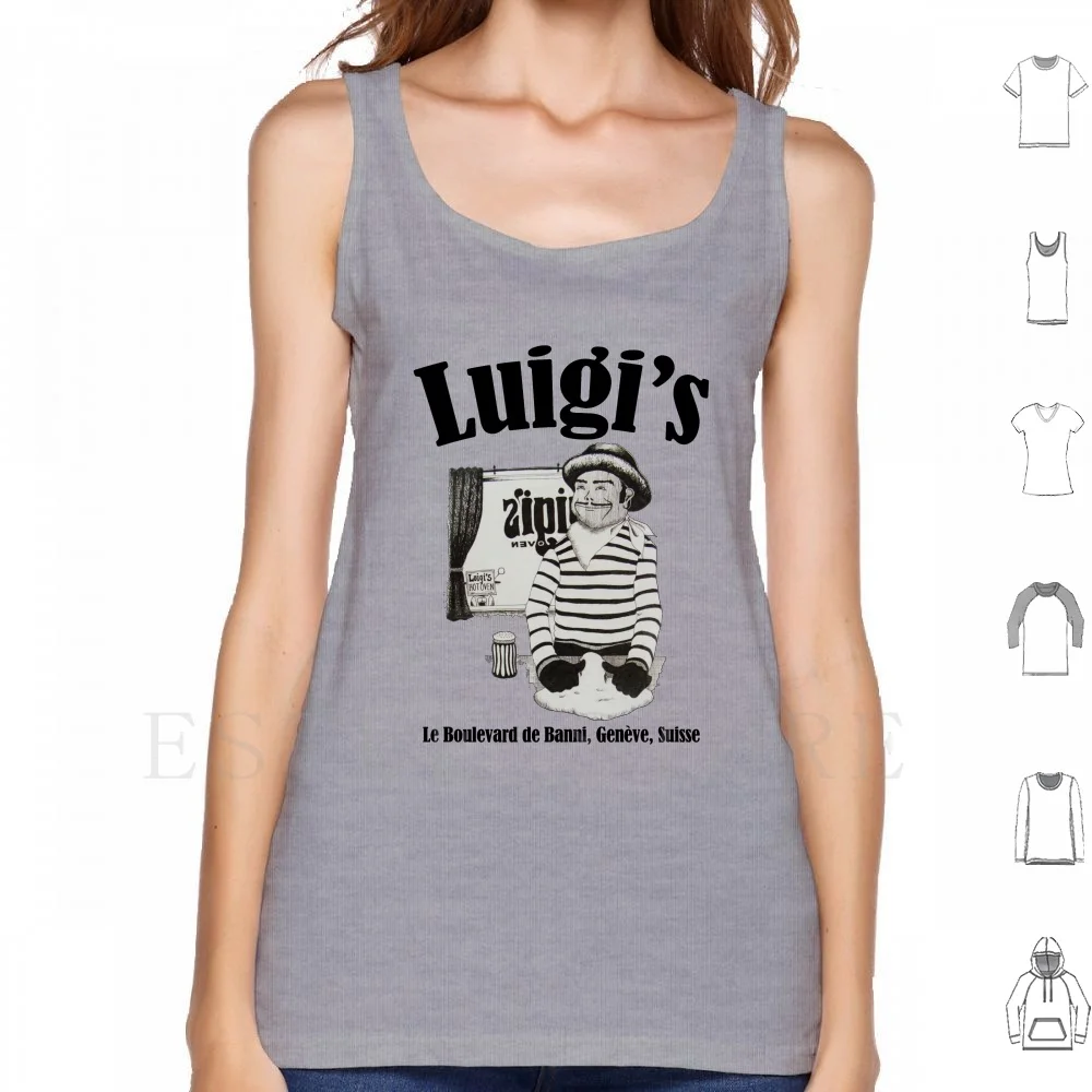 

Luigi Allegro Tank Tops Vest Sleeveless Italian Pizza Chef Luigi Black White