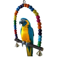 colorful bead bird supplies bell toy perch hanging swing cage pet