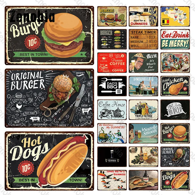 

Металлический постер для пива в стиле ретро, жестяные металлические знаки в стиле гамбургера, курицы, ножки для бара, паба, клуба, домашние декоративные наклейки на стену