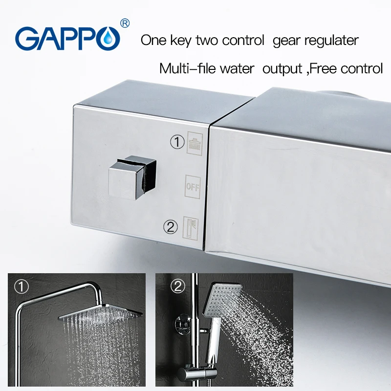 gappo square shower faucet mixer tap bathroom thermostat faucet waterfall wall mount bathroom thermostatic shower set gld1197 free global shipping
