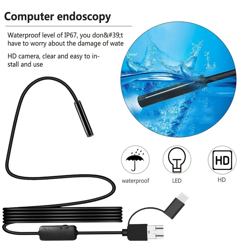 3 в 1 USB 720P бороскоп для Android Type-C 2/3 5/5/10 м | Безопасность и защита