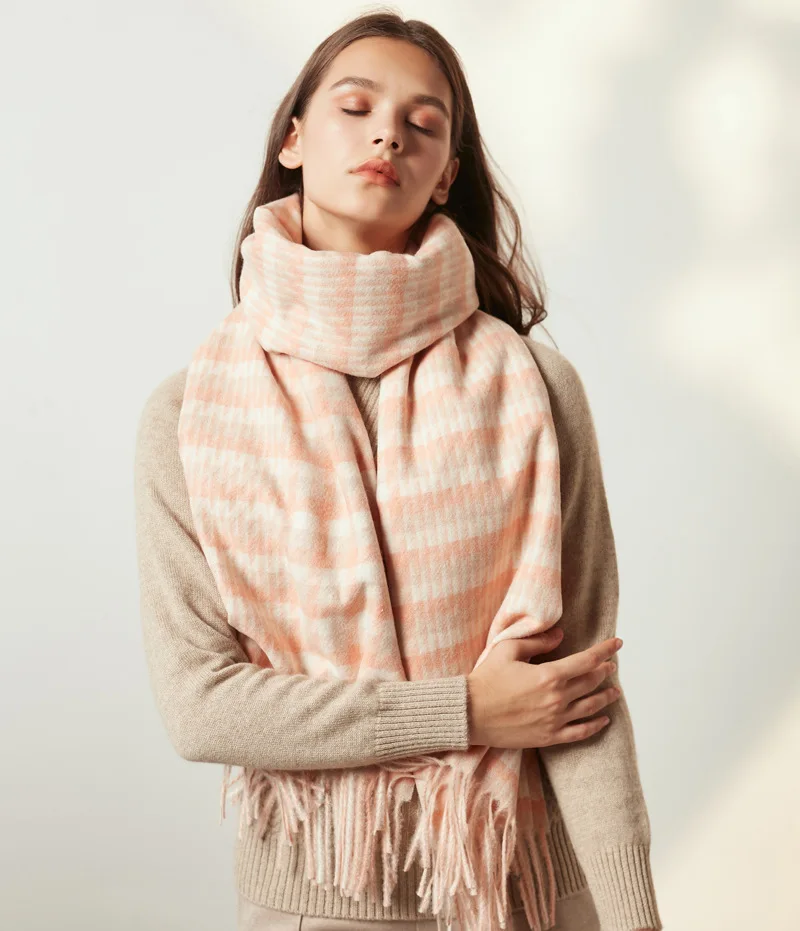 

Winter Long Wool Female Scarf with houndstooth in Korean Version 2019,Thickened Shawl Dual Purpose Cashmere Warm Lady Scarf