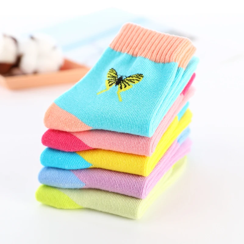 Calcetines de algod&oacute;n con estampado de mariposas para ni&ntilde;a, medias de colores pastel, de 1 a 16 a&ntilde;os, 5 par/lote-4