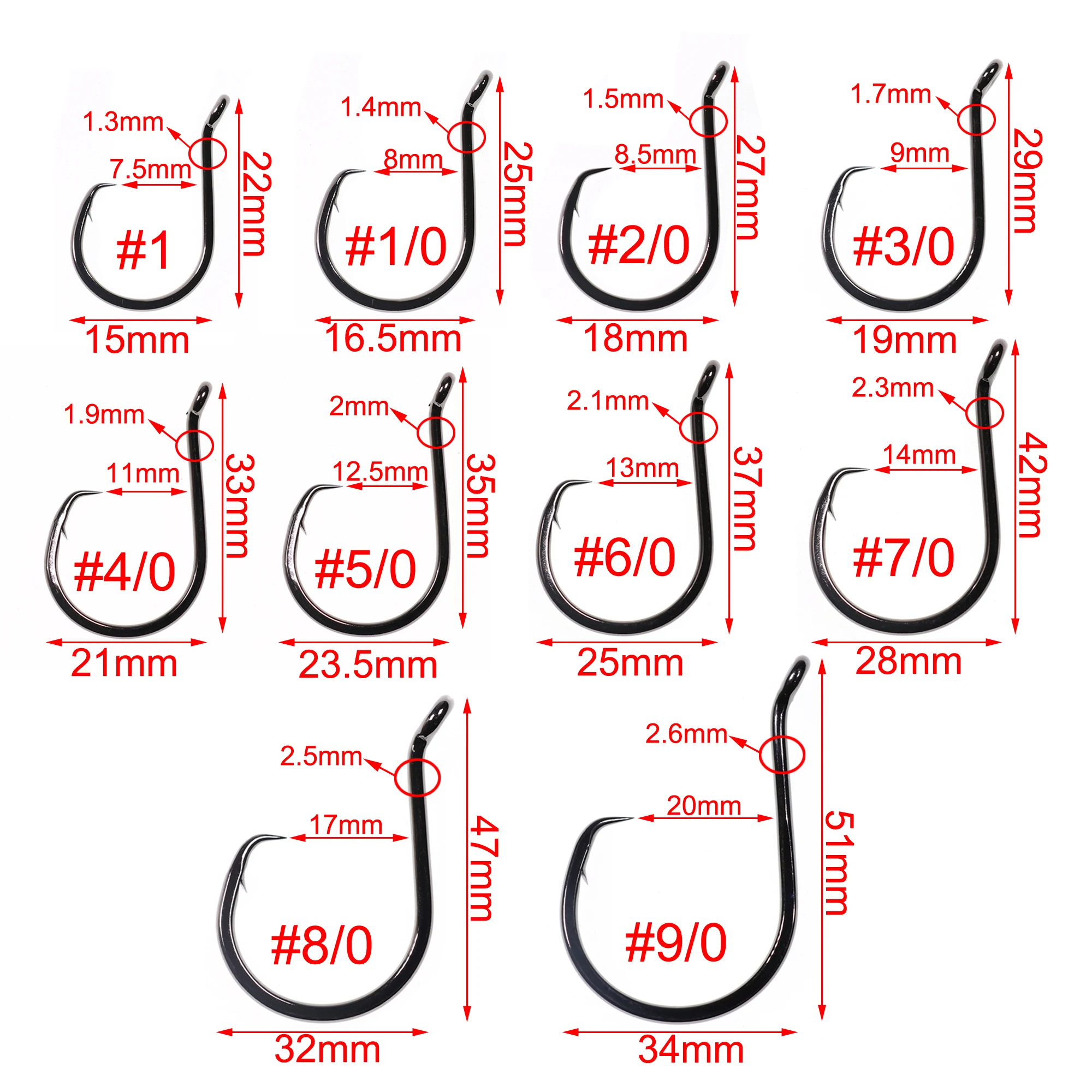 5/10pcs Black Nickel Glow Circle Hook - High Carbon Steel Saltwater Fishing Hook for Catfish, Bass, Snapper, Perch, Tuna image 2