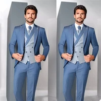 newest gorgeous blue men suits 3 pcs costume homme groom prom wedding blazer jacketpantsvest terno masculino slim fit