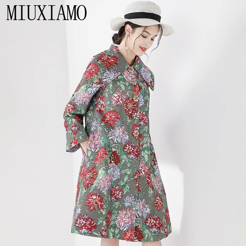 MIUXIMAO подиумная осенне-зимняя куртка для женщин бриллианты цветок печати пальто Vestidos+ бриллианты цветок печати платье для женщин