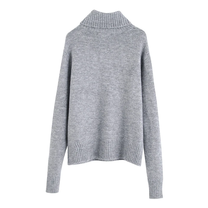 KING ELFIN Fashion Za Sweater Women 2020 Winter Casual Loose Turtleneck Fringe Rhinestone Grey Knitted Female | Женская одежда