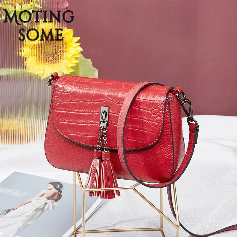 

Fashion Genuine Leather Handbag Women Pouch Chains Shoulder Bags for Female Handbag Tassel Real Leather Handbags and Purses 2021