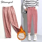 Брюки женские вельветовые, с высокой талией, черные, теплые, зимние