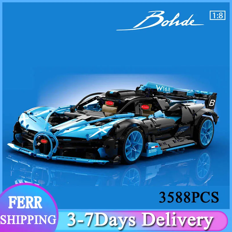 

2021 3588pcs The 1:8 City Sports Car MOC Technical Supercar Building Blocks Brick Model Classic Blue DIY Boy Toy Gift 10211B