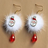 2022 christmas white pompom crystal eardrop earring santa claus sika deer fairy grunge earring jewelry sets gifts for girls