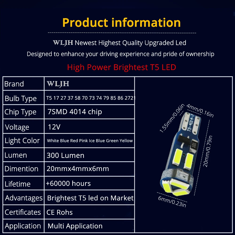 WLJH 100X яркий T5 Клин светодиодные без полярности 286 2721 Замена приборной панели