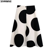 2021 women fashion polka dot midi skirt vintage side pockets high waist casual female skirts elegant chic button zip midi skirt