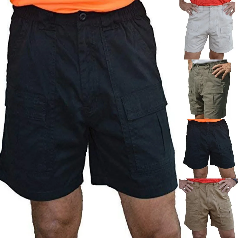 

Cargo Shorts Men Causal Elastic Plain Short Pants Cotton Lightweight Cargo Combat Knee Length Work Pants A30