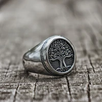 high quality stainless steel tree of life signet rings classic men viking amulet nordic punk jewelry