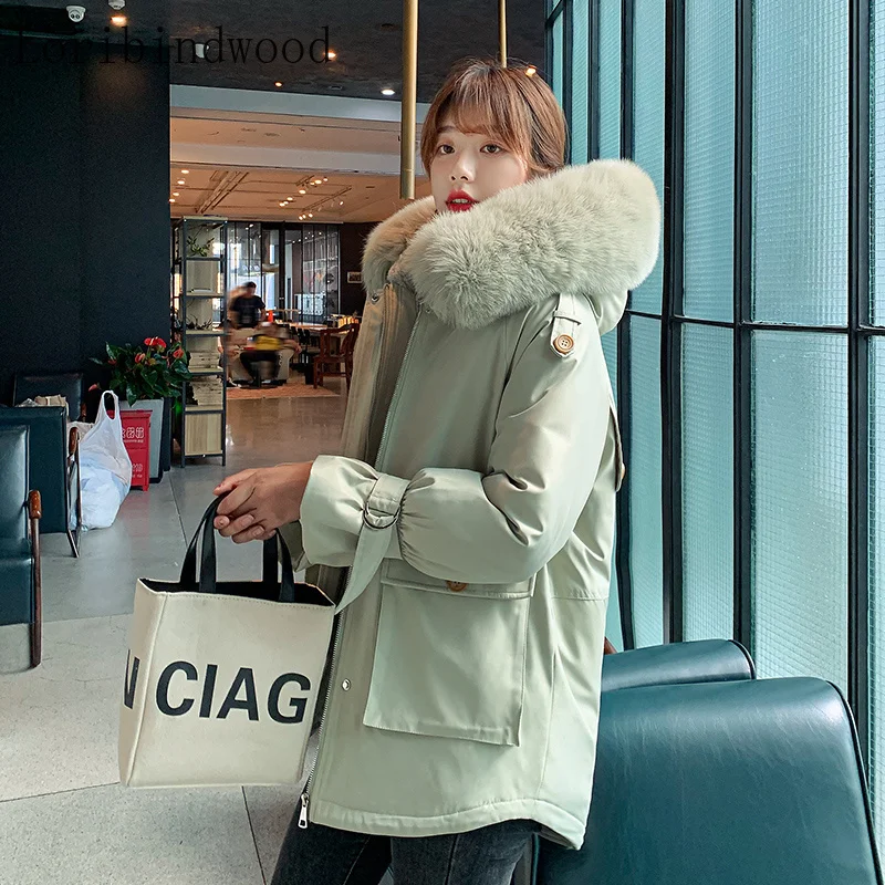 

2020 new winter down jacket to thicken the plush sent to overcome female ins han edition loose cotton coat