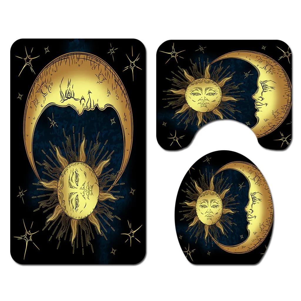 Новый узор занавеска для душа солнце луна ванная комната набор ковриков штор