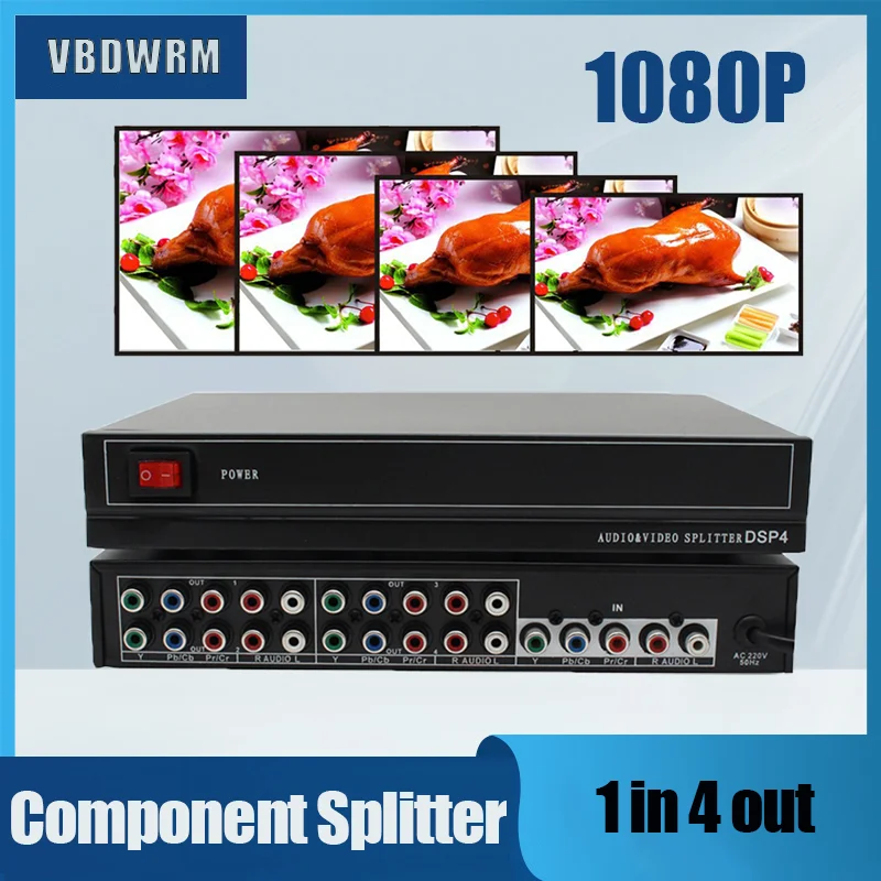 

RCA Component Video Audio Splitter 1 in 4 Out, 4 Way RCA/YPbPr Composite Video L/R Audio AV Splitter for PS2 wii xbox DVD HDTV