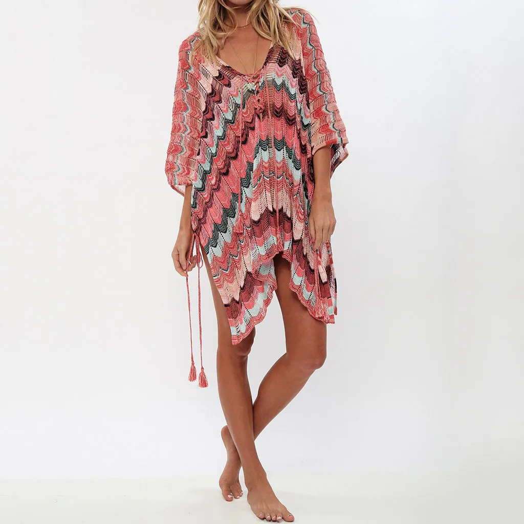 Женское пляжное платье Boho Пляжное с цветочным принтом крючком бикини накидка 2020