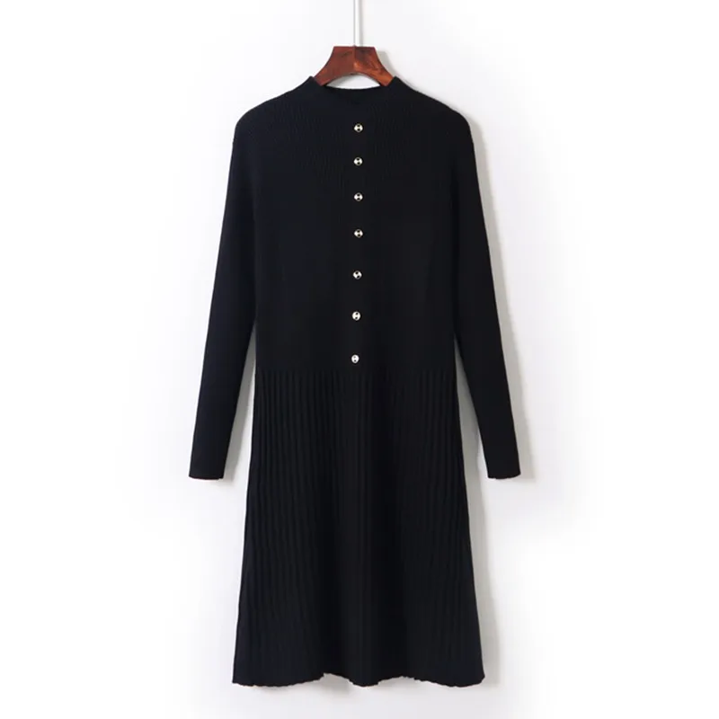 Black XY7952 GIGOGOU, длинное женское платье, на пуговицах, ложный карман, трикотажное ТРАПЕЦИЕВИДНОЕ ПЛАТЬЕ, водолазка, пуловер, топы, мягкие, для женщин, макси, Vestidos de fiesta de - Цвет: Black XY7952