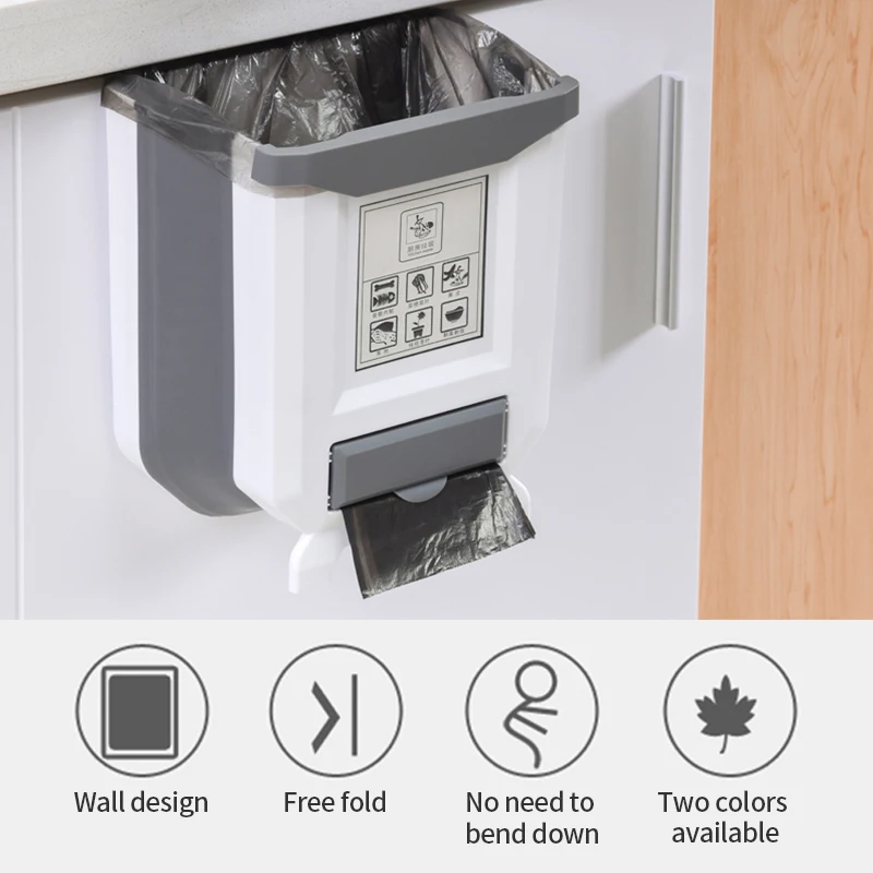 

9L Foldable kitchen garbage can With 15PCS garbage bag Car folding Plastic garbage can wall trash can for Kitchen