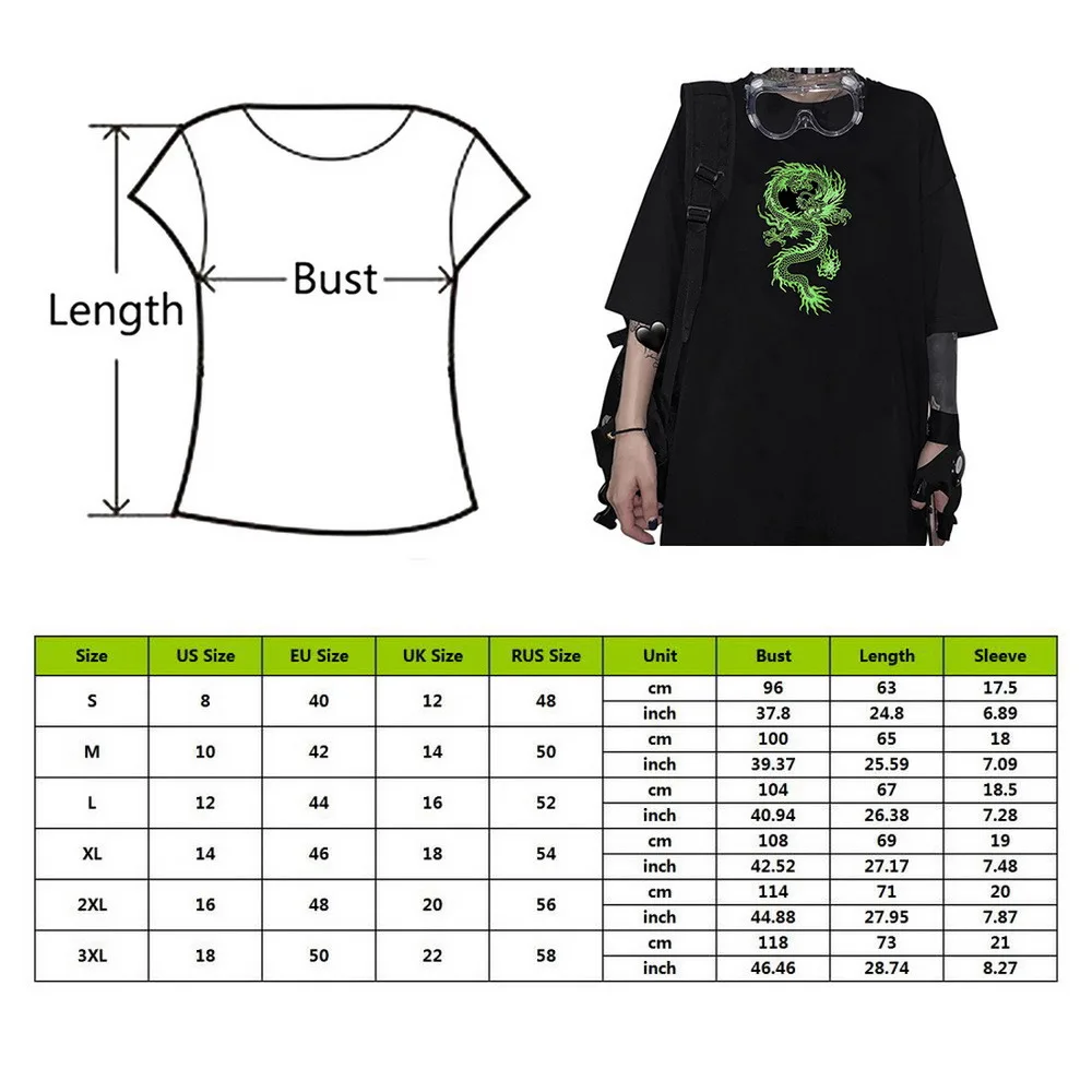 

Gothic Dragon Print T-shirts Harajuku Oversized Shirt Women's Clothing Loose Short Sleeve Female Tops Tee Shirt Classic Clothes